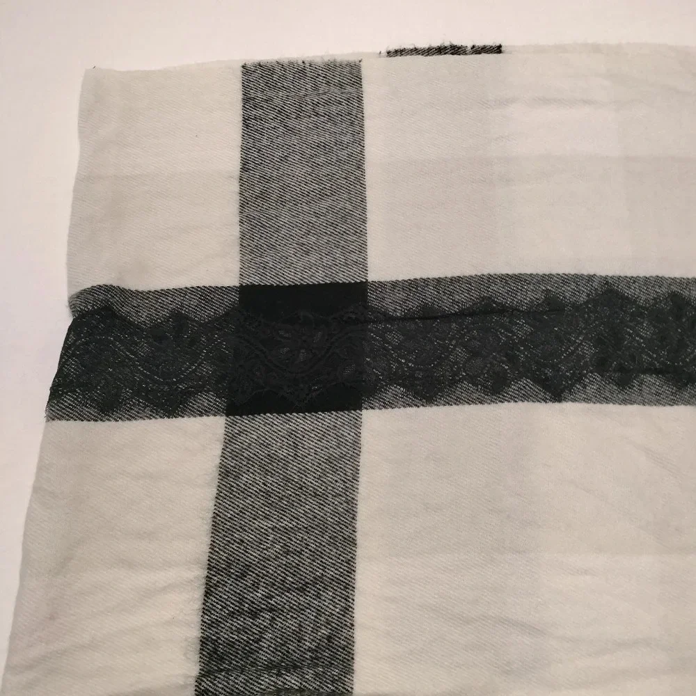 COPY - Betsey Johnson Black Off White Plaid Lace Infinity scarf